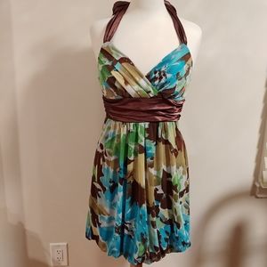 tie neck printed halter dress